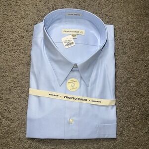 Pronto Uomo Non-Iron 100% Cotton Blue Dress Shirt Size 19 34/35